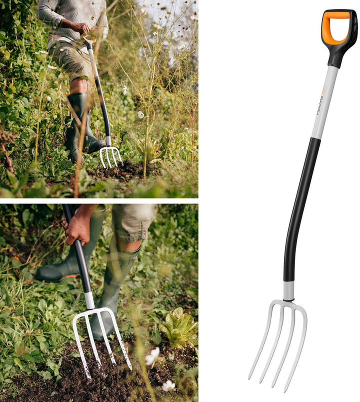 Fiskars Spatengabel für Harte, steinige Böden, Mit 4 Zinken, Länge: 120 cm, Qualitätsstahl-Zinken/Gl