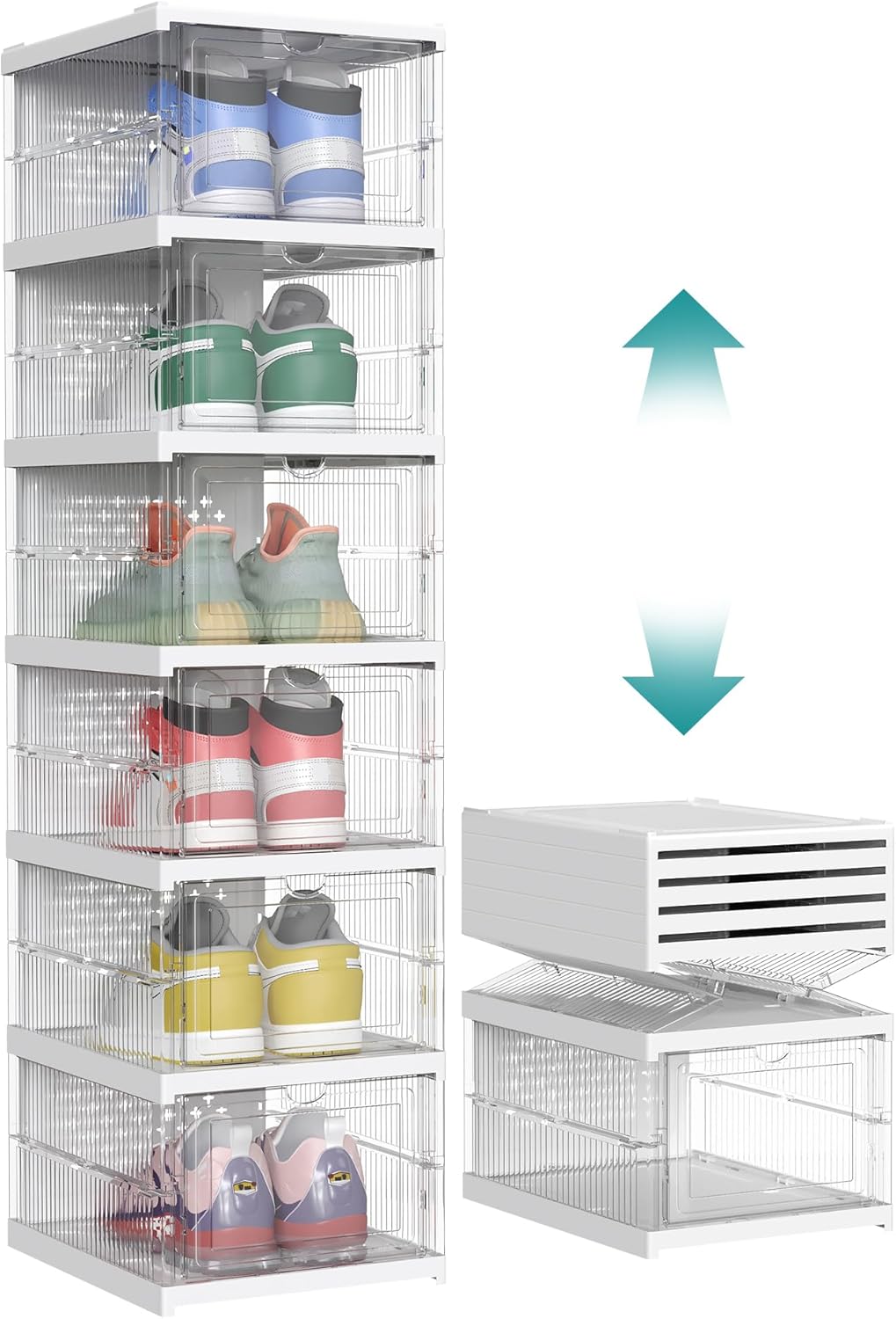 SONGMICS Schuhschrank, mit 6 Schuhboxen, integrierter Schuh-Organizer, faltbar, tragbar, für Schuhe