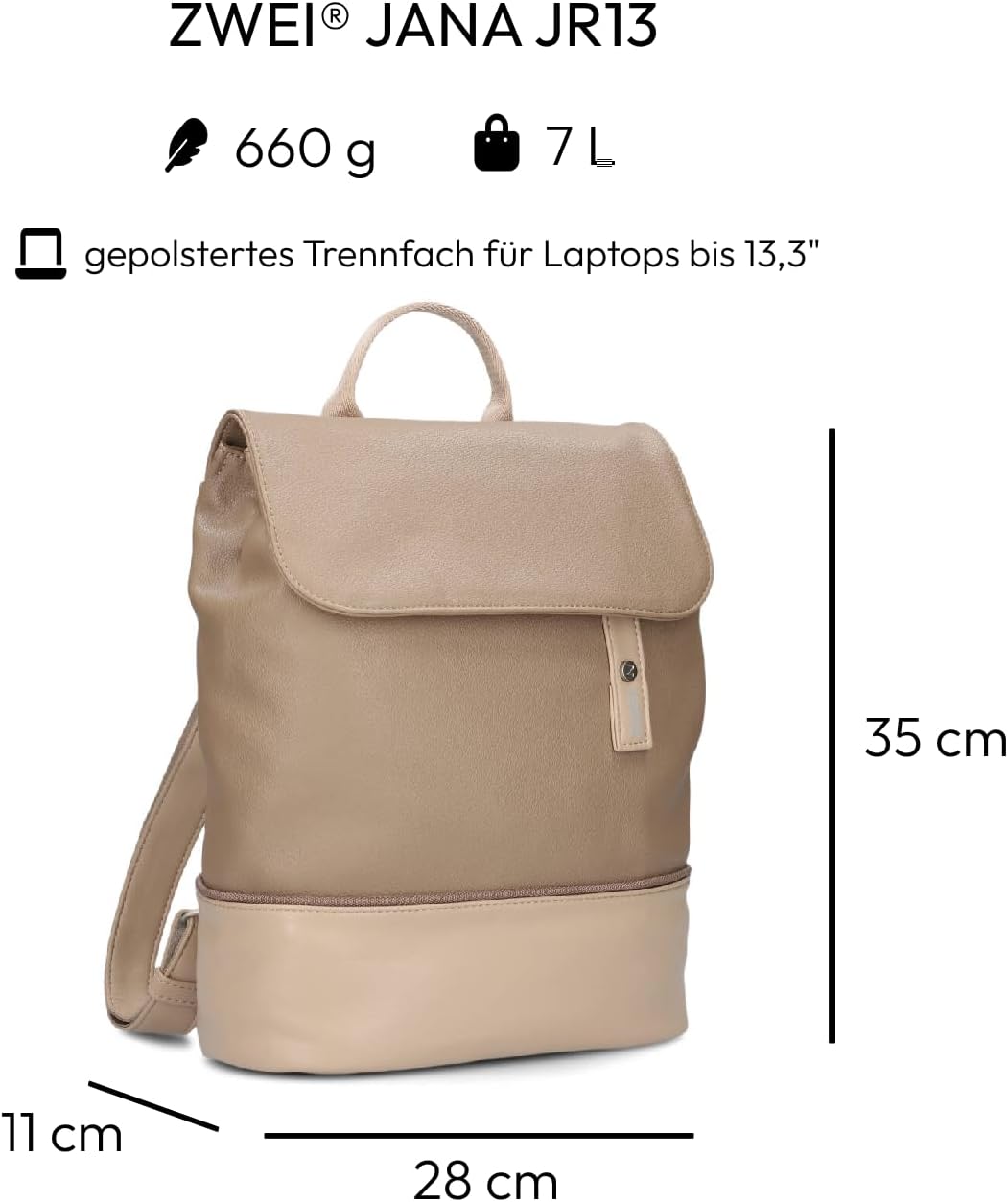 Zwei JANA Rucksack JR13 hazel, Hazel