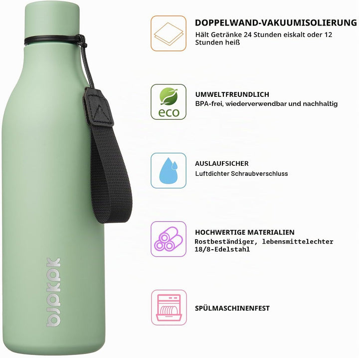 BJPKPK Isolierte Wasserflaschen, 750ml Edelstahl Metall Trinkflasche Mit Trageriemen, BPA Frei Wasse