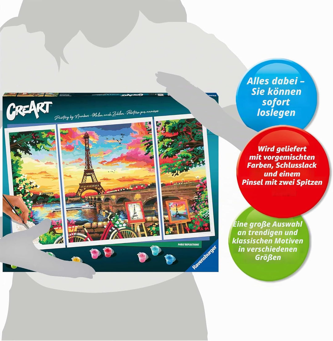 Ravensburger CreArt 20134 - Spiegelbild von Paris - Triptychon Malen nach Zahlen Erwachsene, DIY Mal