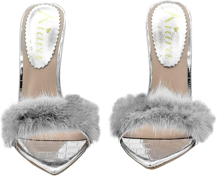 Sandalen mit spitzer Zehenpartie und silbernem Absatz - Made in Italy - KC14 ARGENTO (39 EU, SILBER)