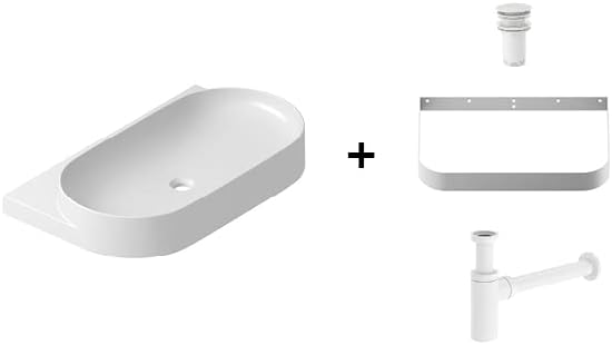 Waschbecken-Set mit Original-Einbauregal und Weiss Zubehör, Waschbecken zur Wandmontage mit Hahnloch