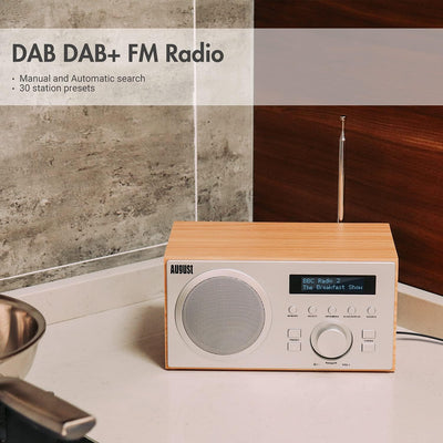 DAB+/FM Radio mit Bluetooth-August MB420-Digitales Küchenradio mit Holzgehäuse mit RDS-Funktion 60 P