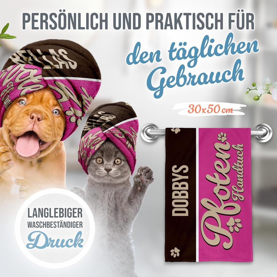 PR Print Royal Personalisiertes Hundehandtuch mit Name selbst gestalten - Pfotenhandtuch - Pfotentuc