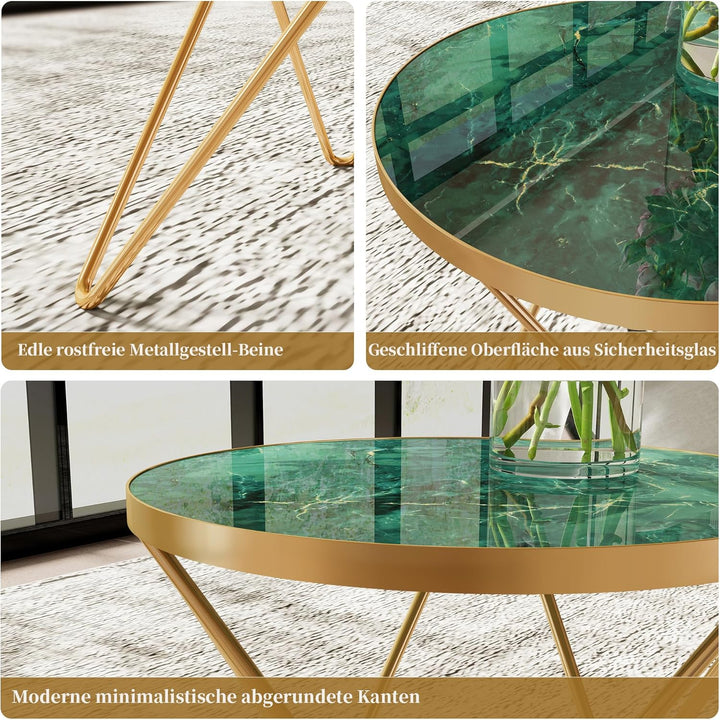 Couchtisch, Beistelltisch rund, Wohnzimmertisch, Kleiner Tisch, Sofatisch für Wohnzimmer, Grün Golde