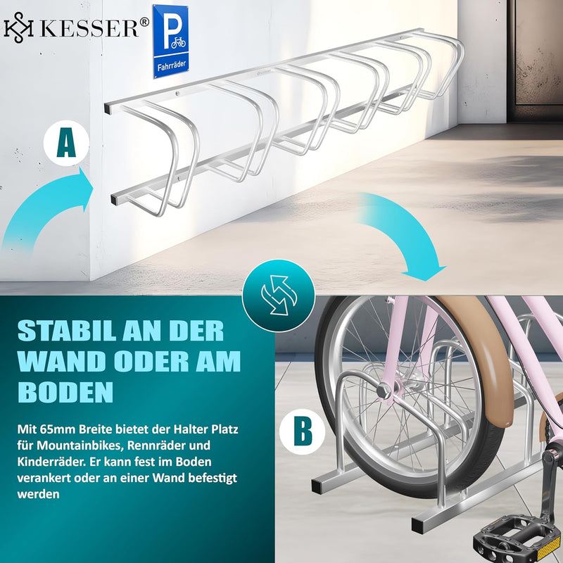 KESSER® Fahrradständer für 6 Fahrräder inkl. Parkschild | Mehrfachständer mit 37cm Radabstand für 30