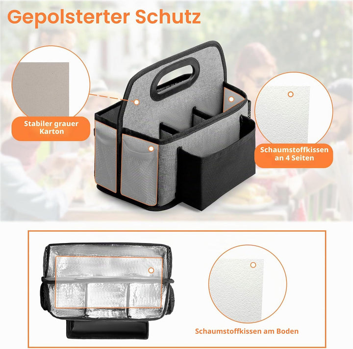 Camping-Utensilientasche, Aufbewahrungstasche für Pappteller mit 4 Fächern für Tassen, Gabeln, Löffe