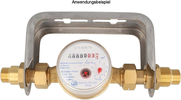 JS Wasserzähler-Bügel für Einstrahlzähler mit Baulänge 110 mm - nicht verstellbar - Edelstahl