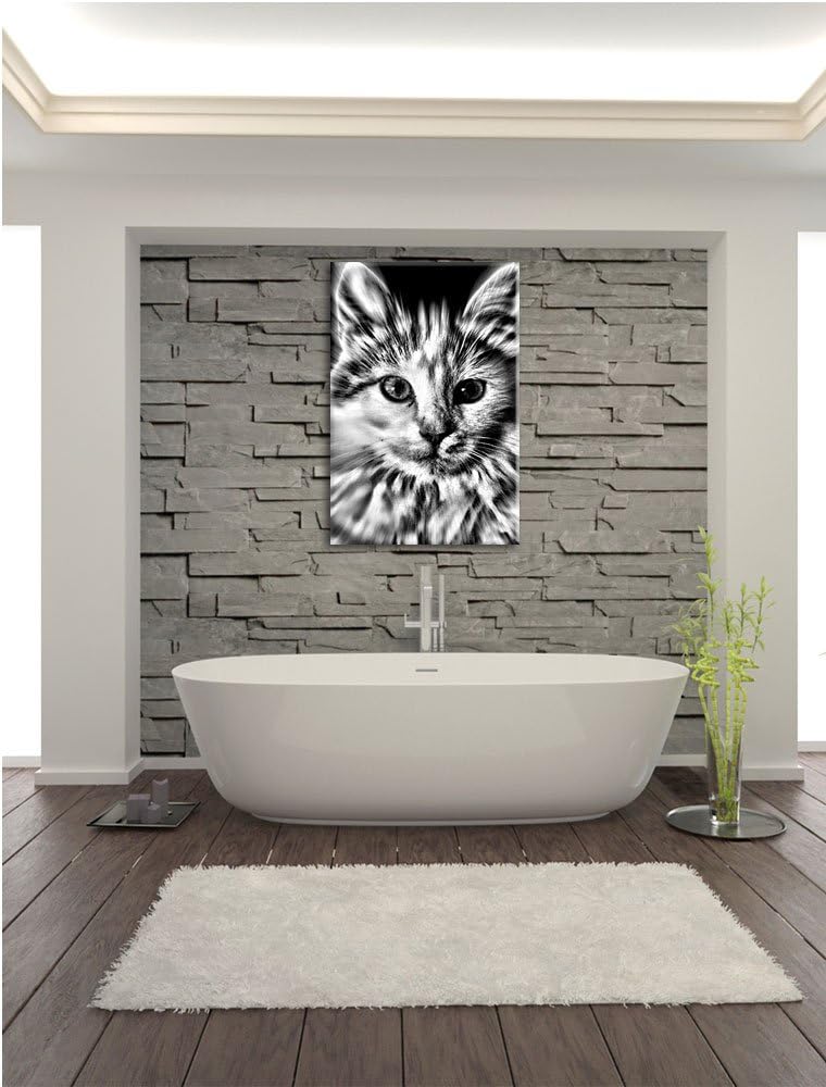 Monocrome, anmutige Katze, Format: 100x70 auf Leinwand, XXL riesige Bilder fertig gerahmt mit Keilra
