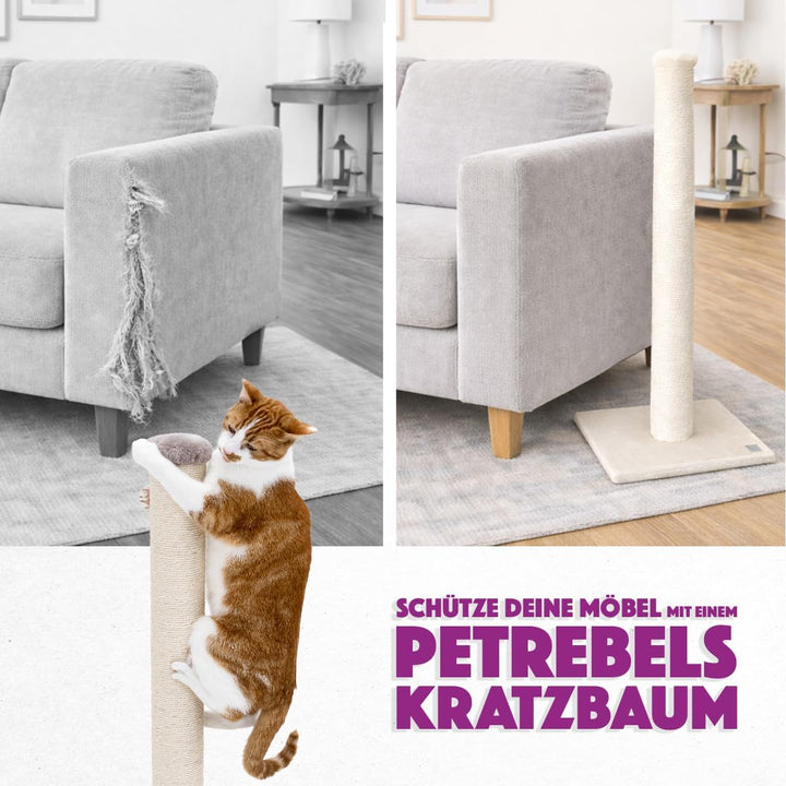 Petrebels Kratzbaum Maine 90 cm Hoch, mit Extra Stabiler Bodenplatte und Natur-Sisal Stamm, 40 x 40