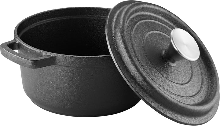 AMBITION Gusseisen Topf mit Deckel ofenfest 20 cm Iron 2,2 L Schmortopf Induktion alle Herdarten