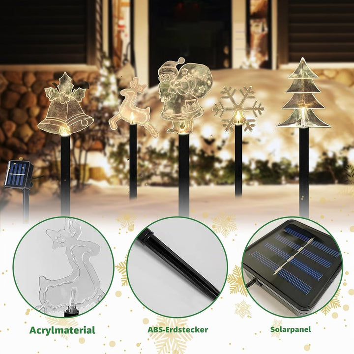Shinybox Solar Weihnachten Gartenleuchten, 5 Stück Glocken, Elch, Weihnachtsmann, Weihnachtsbaum, Sc