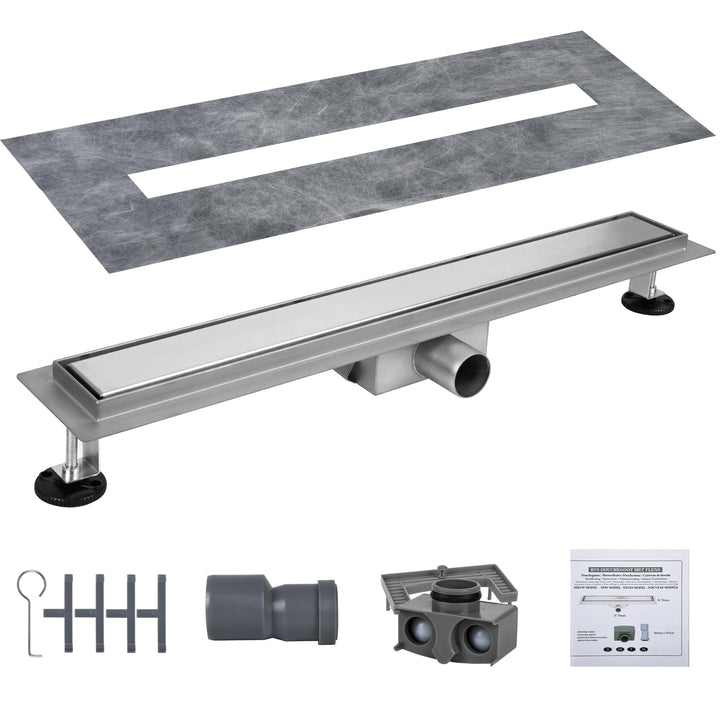Duschrinne 70 cm, Befliesbare Edelstahl Extra Flach Duschablauf, Bodenablauf Dusche Komplettset inkl