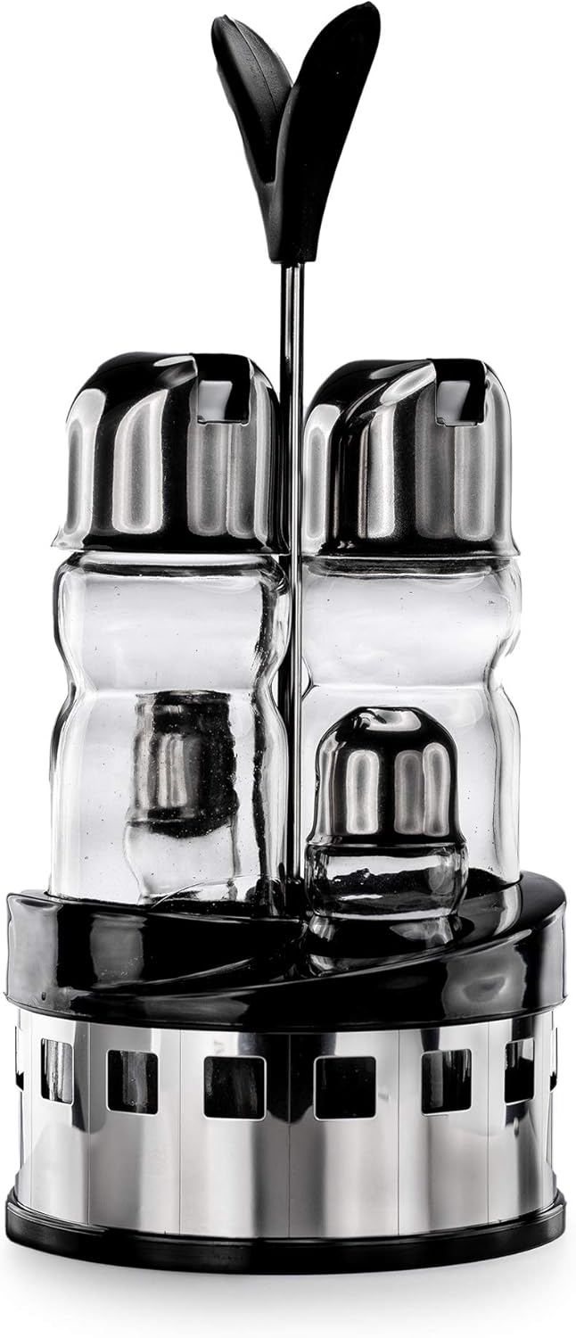 Menage Essig und Öl Spender Glas Salz Pfeffer Set Edelstahl 209 Silber Glas Ölspender