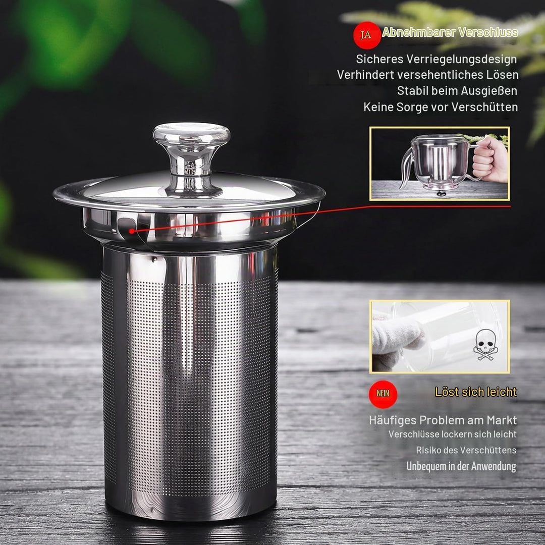 Grosse Teekanne Set aus Glas 1,5 Liter mit Siebeinsatz – Spülmaschinenfestes Teeset mit 4 Tassen für