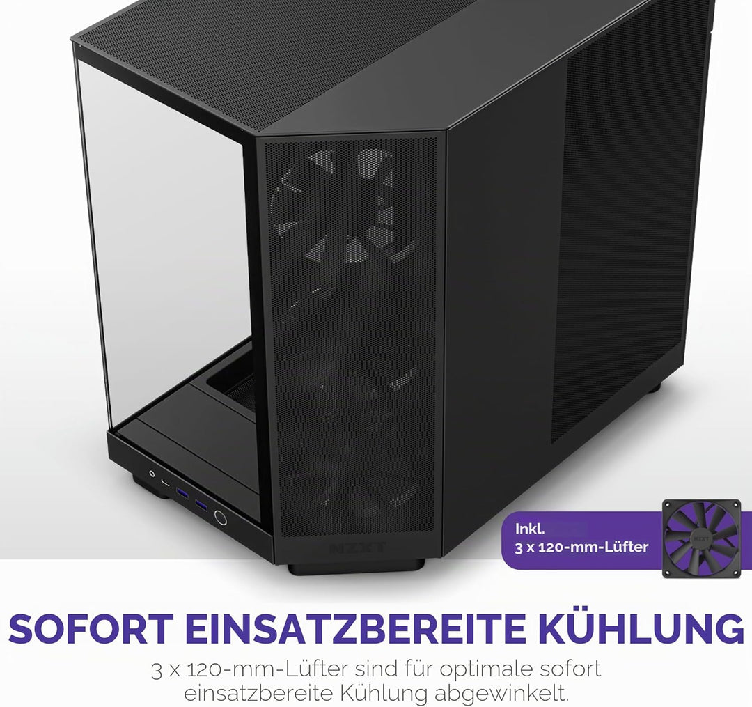 NZXT H6 Flow | CC-H61FB-01 | Kompaktes Mid-Tower Gehäuse mit zwei Kammern | Glaspaneele mit Panorama