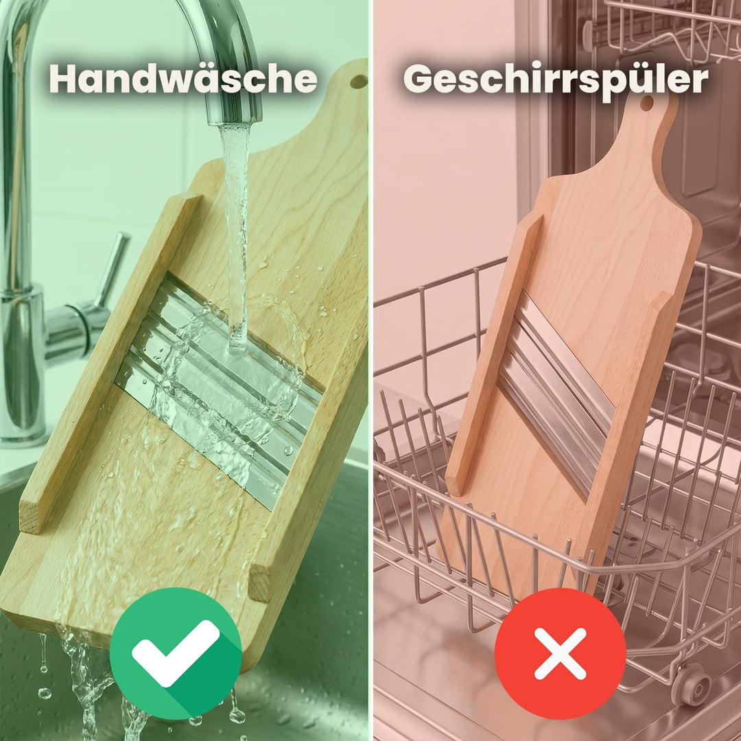 Gemüsehobel Holz mit 3-facher Klinge aus Edelstahl - Kohlschneider 43 x 16 x 3 cm aus Massivholz - K