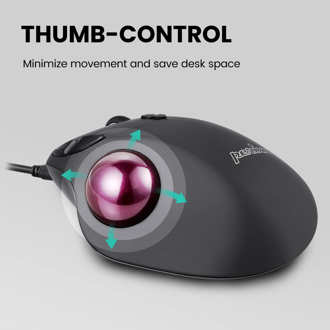 Perixx PERIMICE-517 Ergonomische Maus mit Trackball - 400/1000 DPI - Kabelgebunden, Kabelgebunden