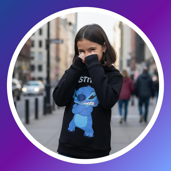 Disney Stitch Mädchen Sweatshirt, Klassischer Design Pullover Weiches Textil Sweatshirt, Kapuzenpull