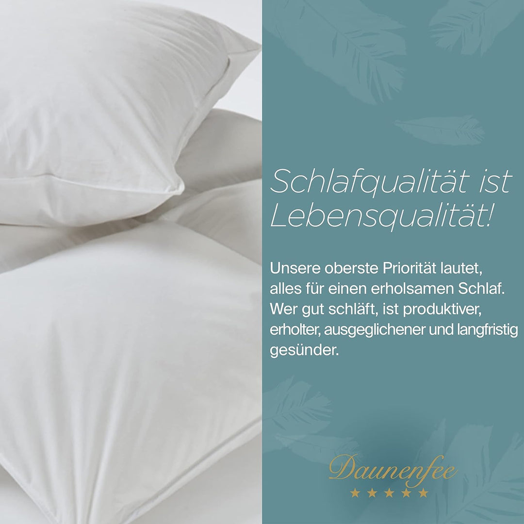 Daunenfee – hochwertiges Kopfkissen 80x80cm – gefüllt mit Natur-Federn – Handarbeit Made in Germany