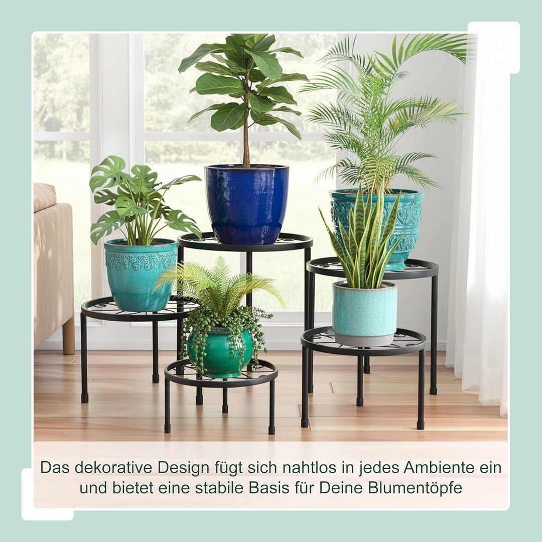 Relaxdays Blumenständer, 5-TLG. Set, rund, belastbar, H: 8–20, D: 17–30 cm, dekorative Pflanzenständ