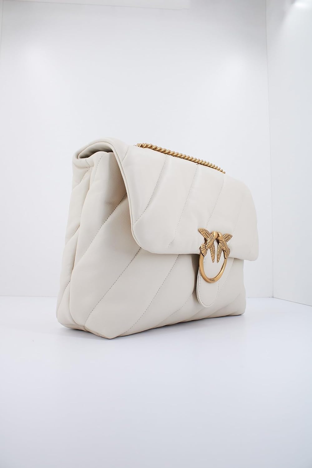 Pinko Damen Love Big Puff Cl Sheep Quaste Tasche Z14q_weiss Seide Antique Gold, Z14q_weiss Seide Ant