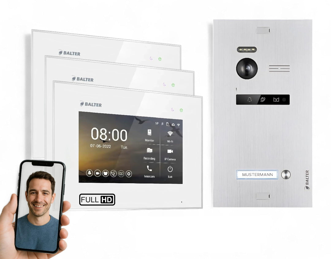 SCHUTZER Balter EVO-HD Video-Türsprechanlage für 1 Familienhaus, 7" Touchscreen Monitor 175° Weitwin