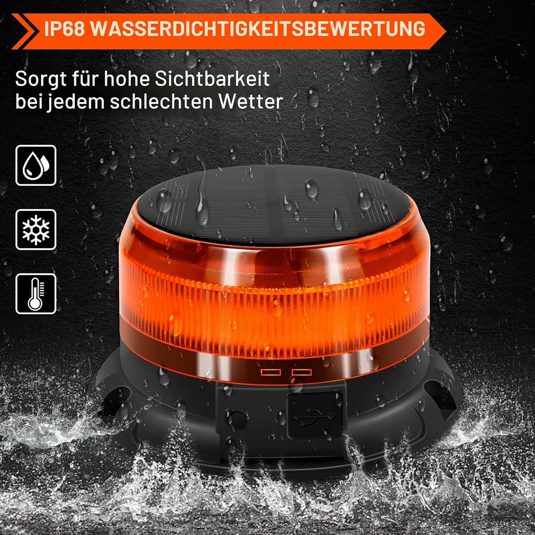 antom rundumleuchte akku Solarenergie 9 Blitzmuster 12V 24V Gelb Warnleuchte led Magnet mit 3 Meters