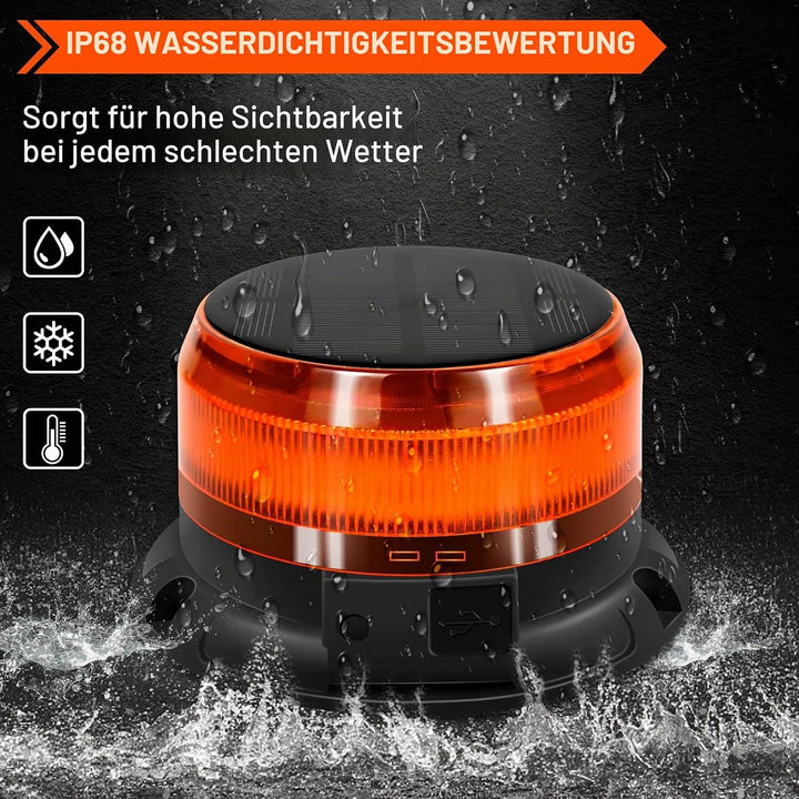 antom rundumleuchte akku Solarenergie 9 Blitzmuster 12V 24V Gelb Warnleuchte led Magnet mit 3 Meters