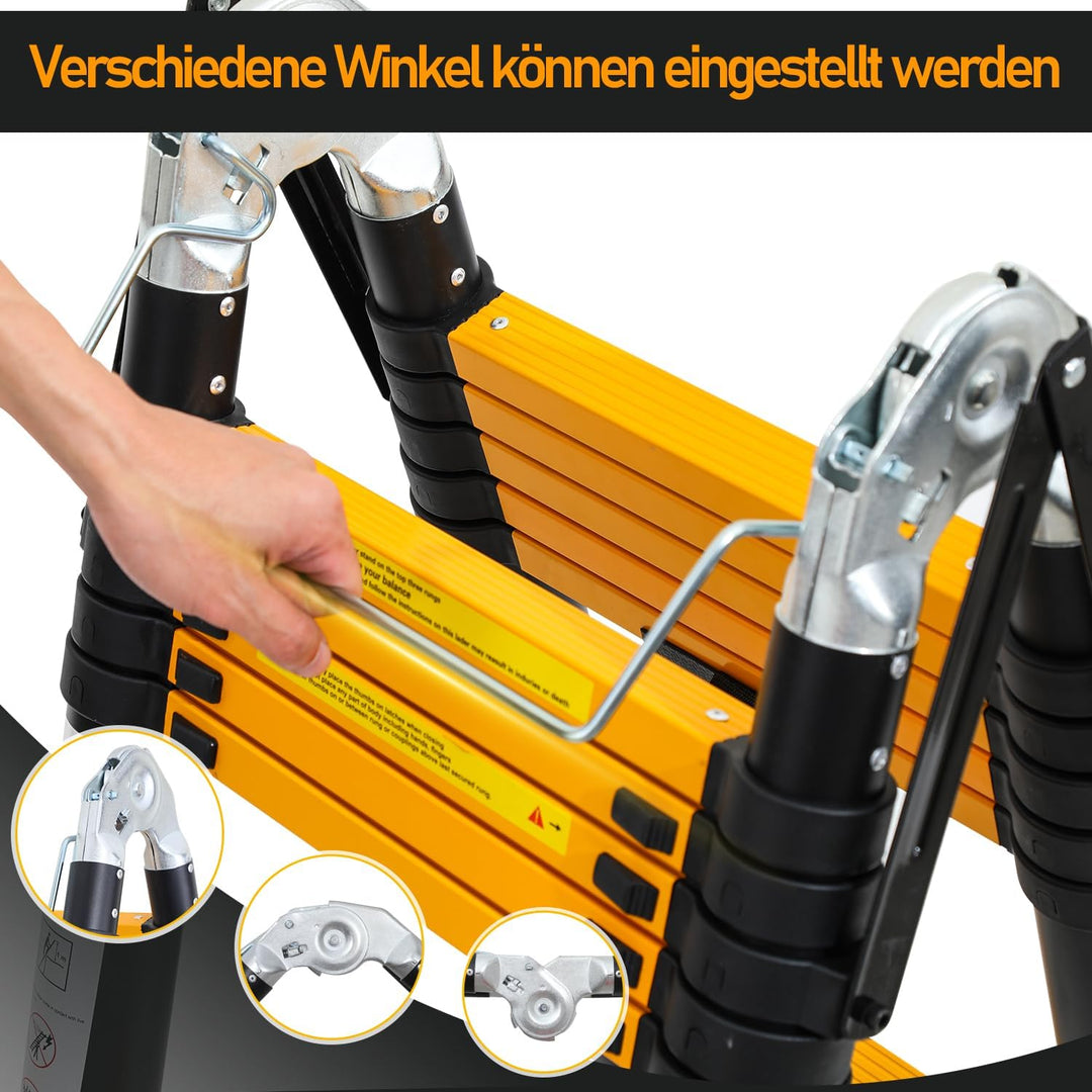 Teleskopleiter 2,5M+2,5M Aluminium Trittleiter 8+8 Stufen Stehleiter Klappleiter, 150 kg Belastbarke