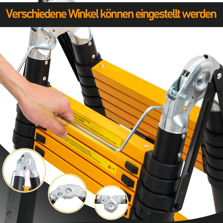 Teleskopleiter 2,5M+2,5M Aluminium Trittleiter 8+8 Stufen Stehleiter Klappleiter, 150 kg Belastbarke