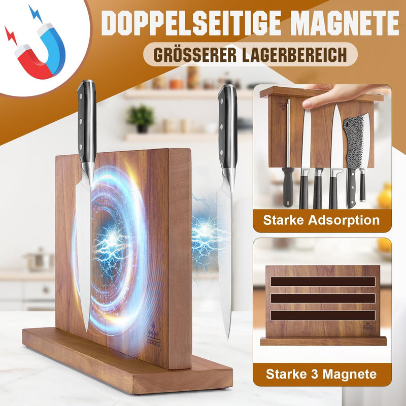 ENOKING Spitzenklasse Plus Messerblock Magnetisch Ohne Messer 38.6 x 23 cm, Doppelseitiger Magnet Me