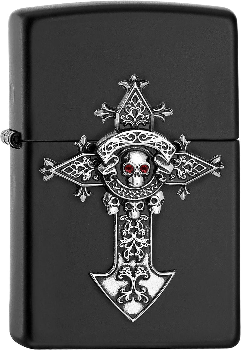 Zippo PL 28378 Cross w. Skull Emblem Feuerzeug, Messing, Design, 5,83,81,2