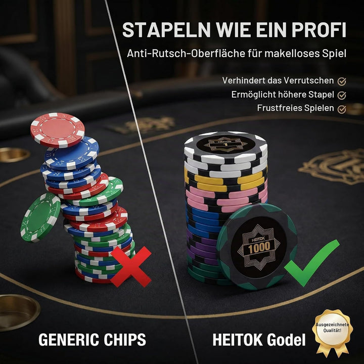 Pokerchip-Set 500 Stück mit nummerierten Bezeichnungen für Casinospiele, inklusive professioneller T