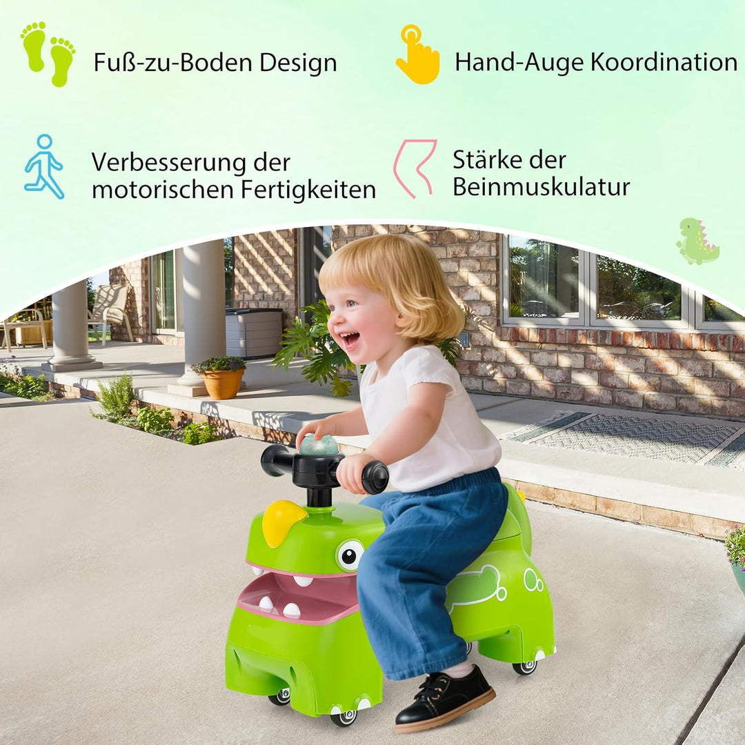 COSTWAY Rutschauto, Rutschfahrzeug mit Stauraum unter dem Sitz, Dinosaurier Schiebauto mit Lichter &