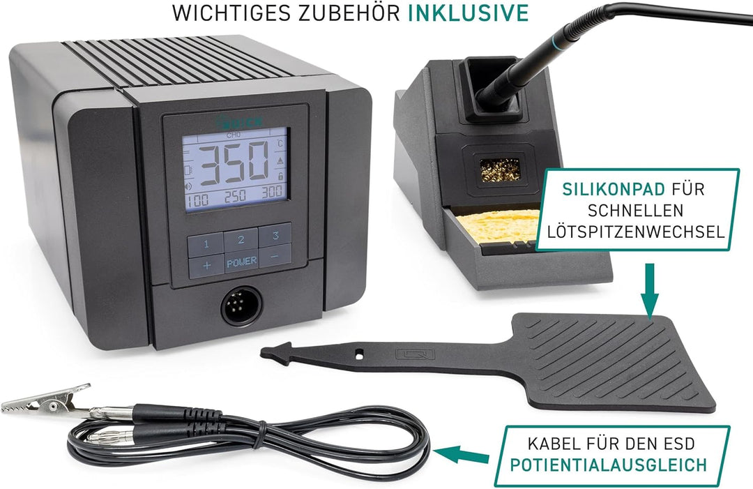 QUICK TS8 digital regelbare ESD Lötstation 150 Watt inkl. Lötkolben mit 0,1 mm Rapid-Kartuschen-Löts
