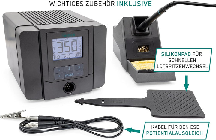 QUICK TS8 digital regelbare ESD Lötstation 150 Watt inkl. Lötkolben mit 0,1 mm Rapid-Kartuschen-Löts