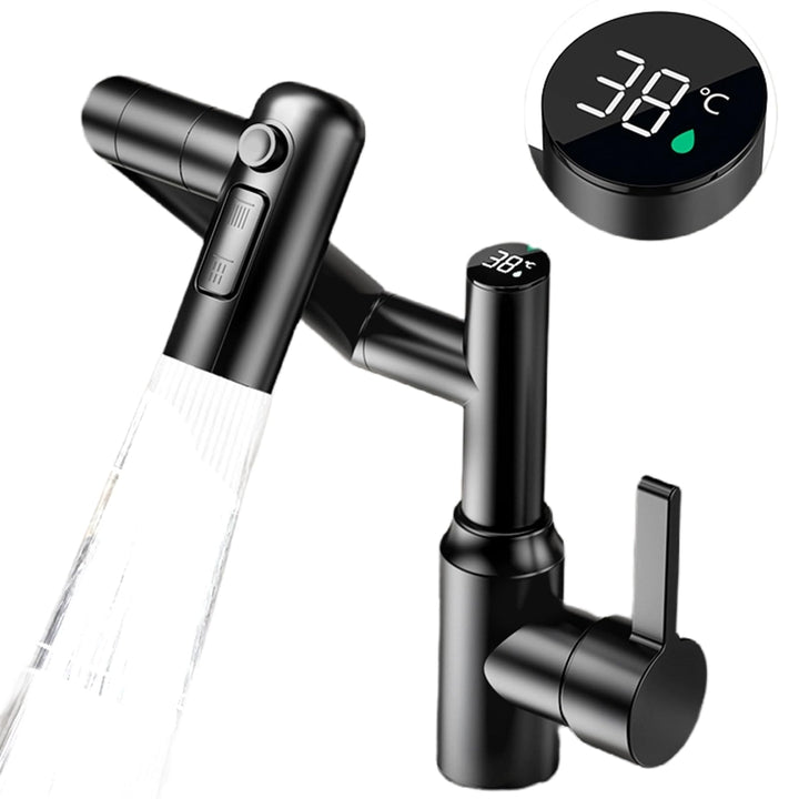 Wasserhahn mit LED Temperaturanzeige, Einhand-Badezimmerarmatur, Drehbarer Multifunktionshahn, Küche