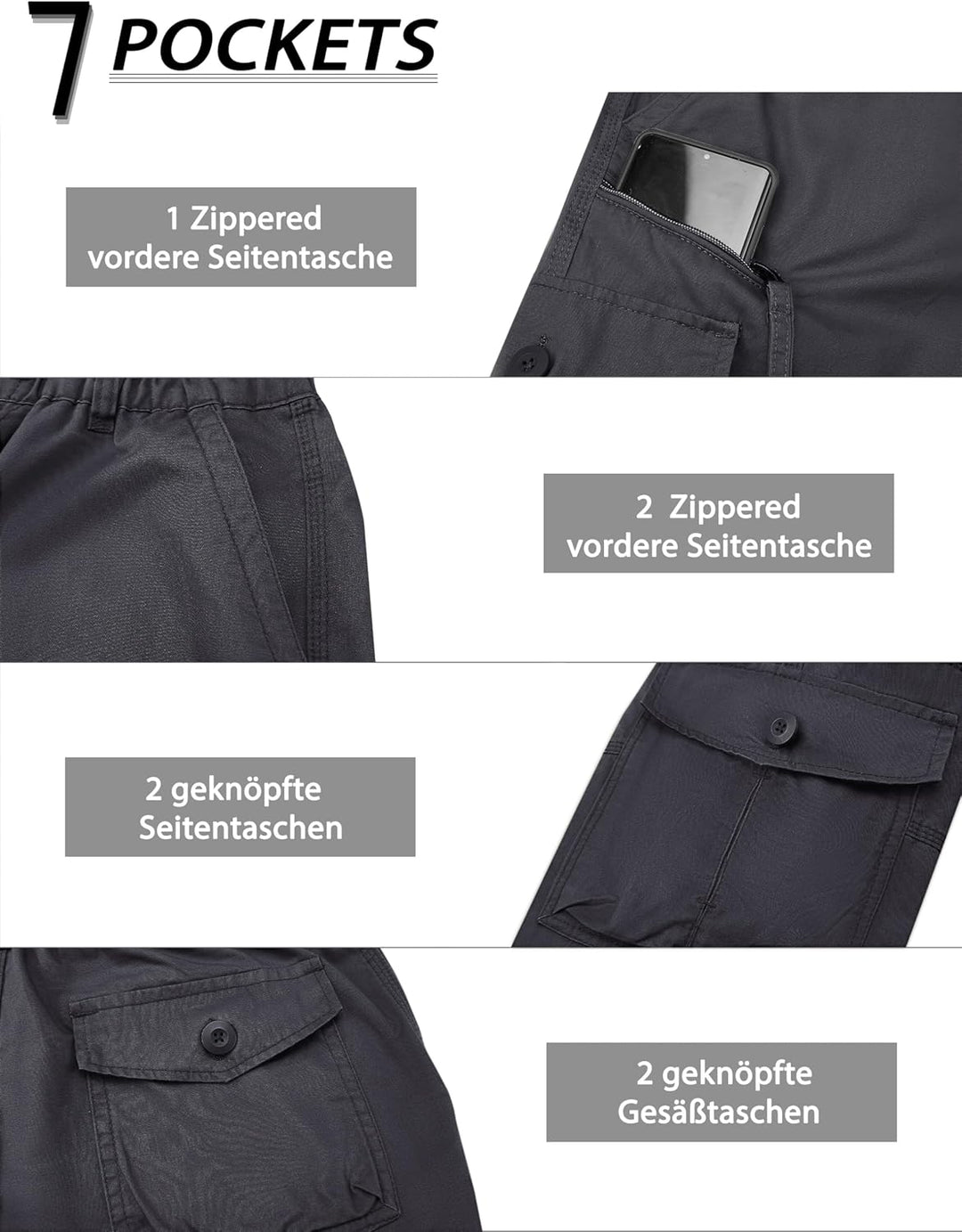 KEFITEVD 3/4 Hose Herren Cargo Shorts Männer Bermuda Shorts Multi Taschen Sommer Kurze Hose Baumwoll