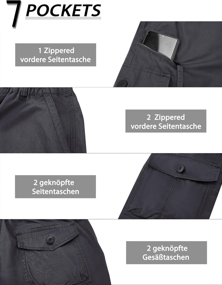 KEFITEVD 3/4 Hose Herren Cargo Shorts Männer Bermuda Shorts Multi Taschen Sommer Kurze Hose Baumwoll