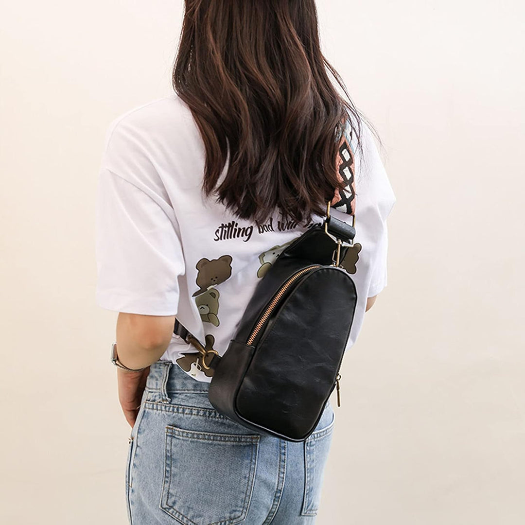 HAWILL Damen Crossbody Bag mit Breiter Gurt Klein Umhängetasche Leder Brusttasche Vintage Schulterta