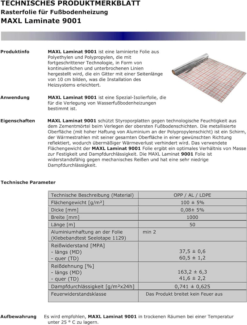 Rasterfolie Folie 50 m2 Iso Fussbodenheizung Fussbodenisolierung Isolierfolie