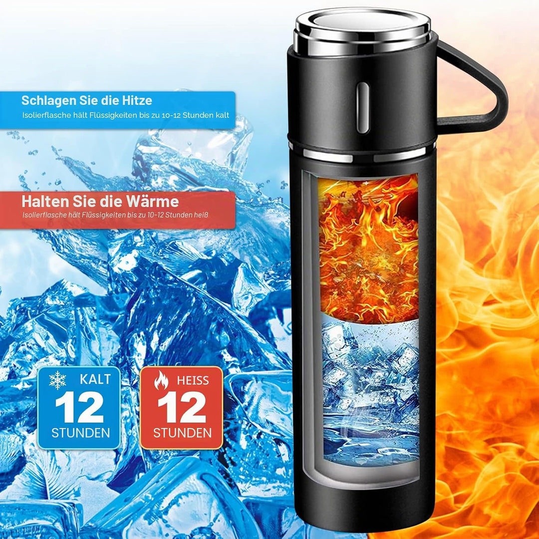 Thermosflasche, Trinkflasche Edelstahl HäLt 10 Stunden Heiss und Kalt, Isolierflasche 500Ml mit Ausl