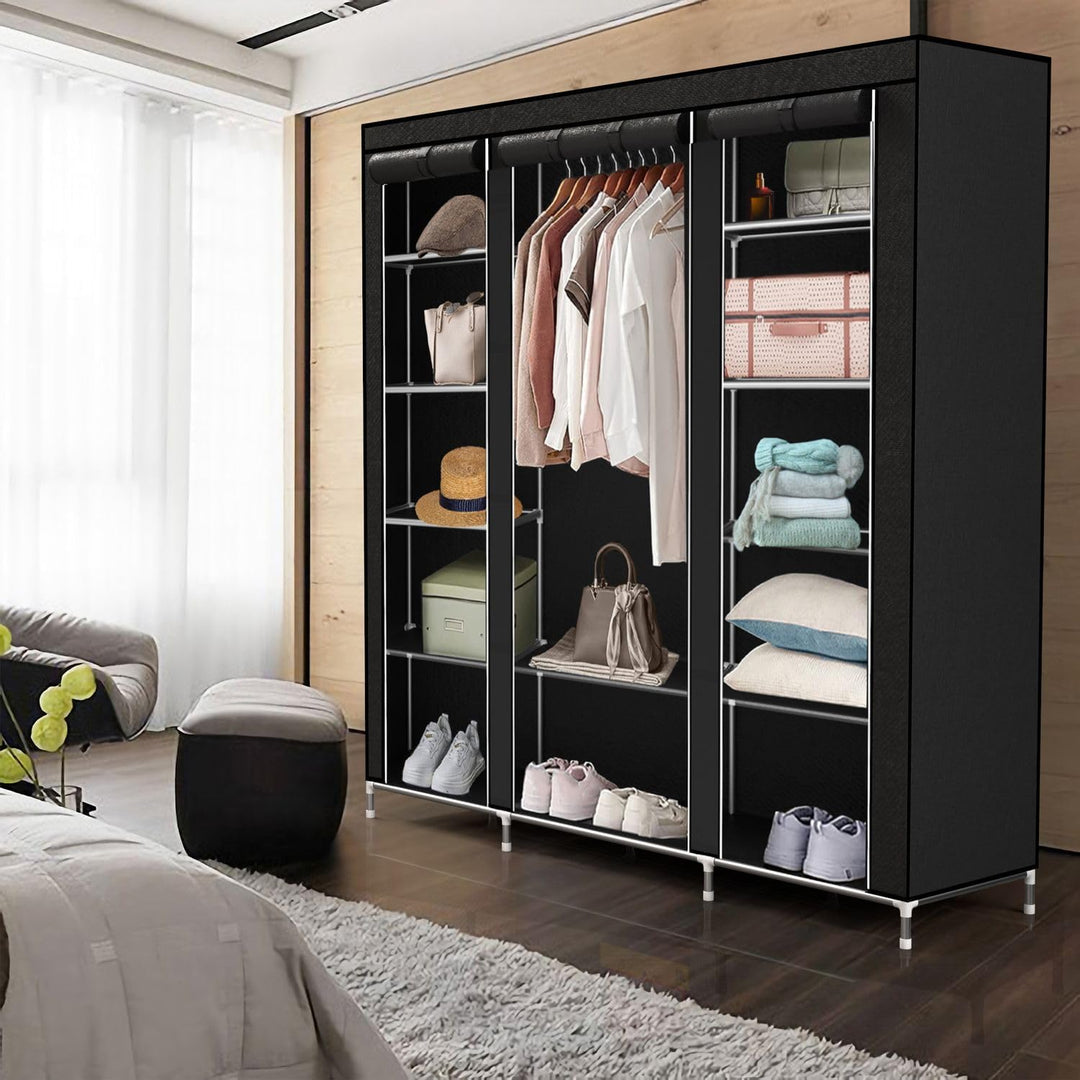 Faltschrank 150x175x45 cm in Raben SCHWARZ - mit Reissverschluss Stoffschrank Kleiderschrank mit Kle