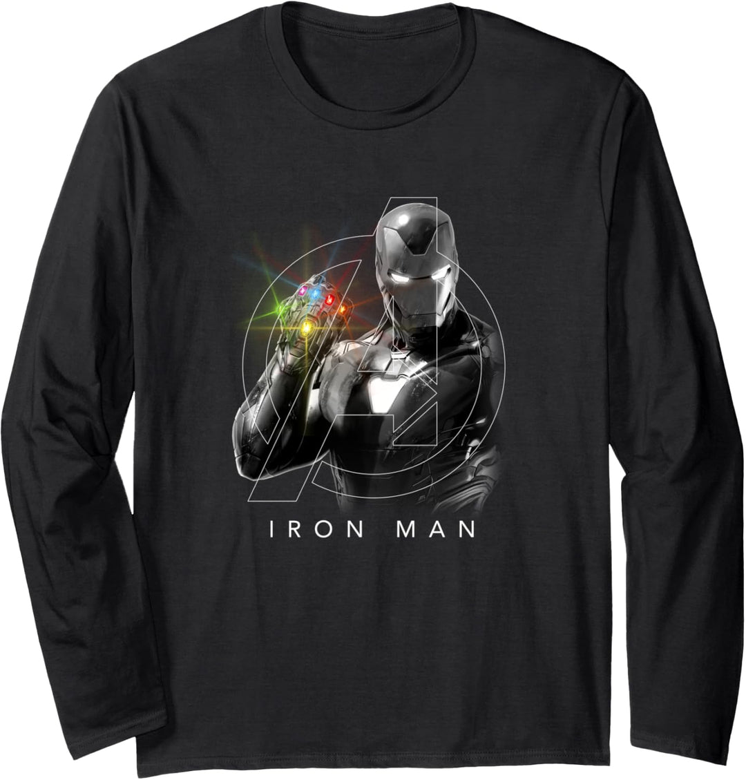 Marvel Avengers Endgame Glowing Stones Logo Overlay Portrait Langarmshirt