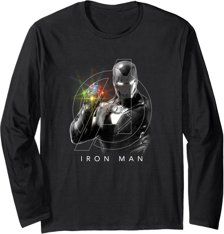 Marvel Avengers Endgame Glowing Stones Logo Overlay Portrait Langarmshirt
