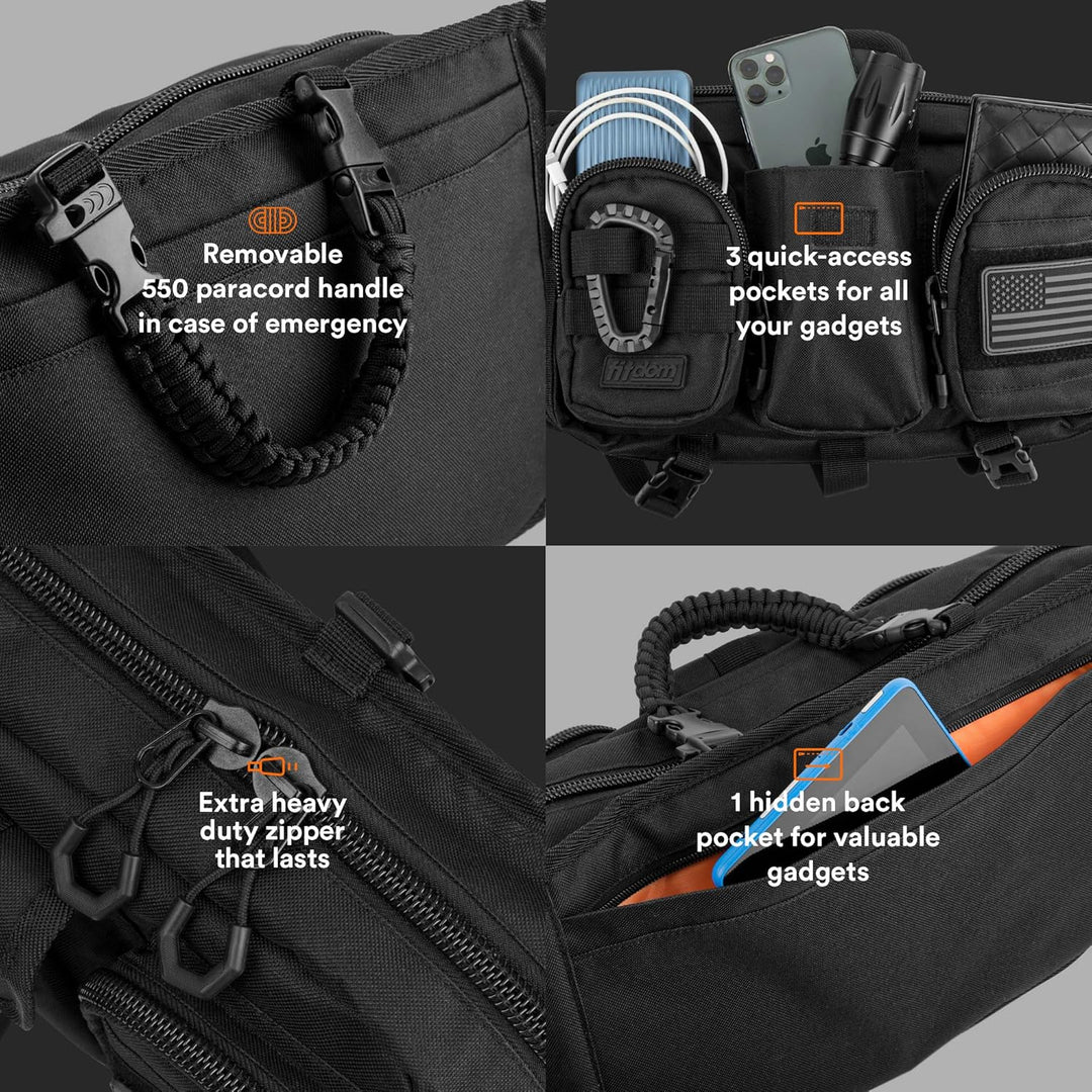 Fitdom Grosse taktische Sling Bag für Herren aus strapazierfähigem TechwearStoff und robust für den