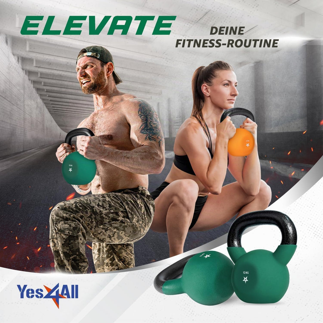 Yes4All 2-20 kg Cast Iron Kettlebell with Neoprene Coating, Multicoloured Kettlebells, Swing Dumbbel