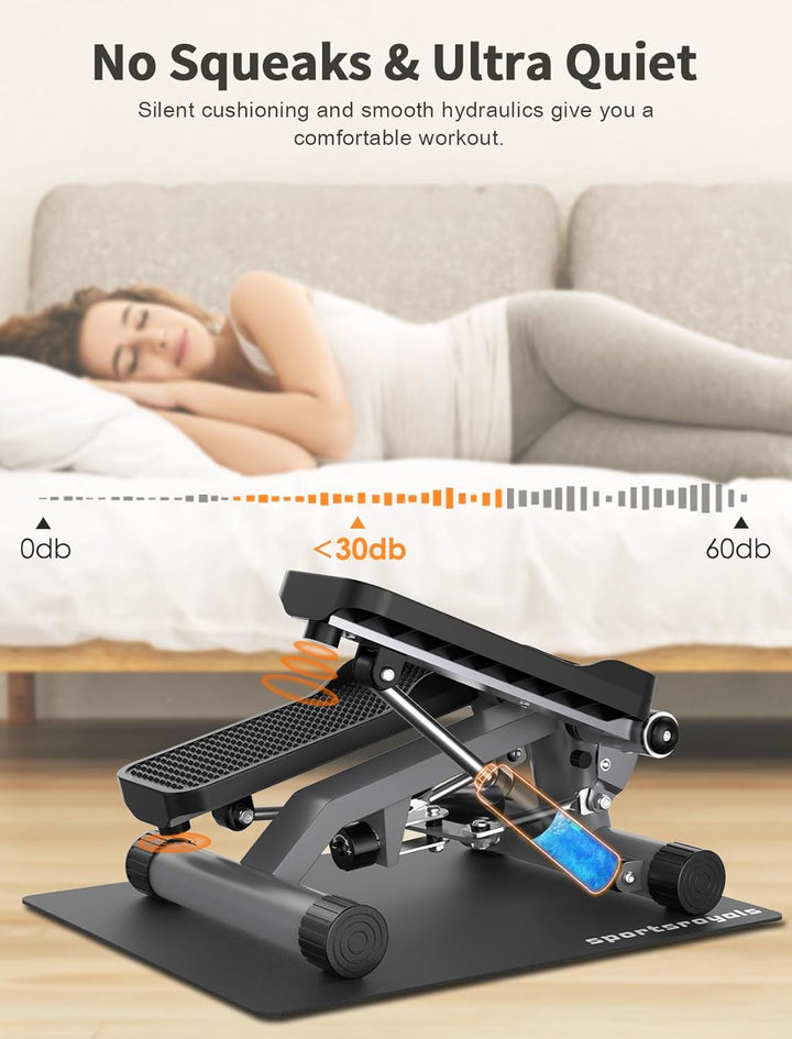 Sportsroyals Up-Down-Twister Stepper für Zuhause,Mini Stepper 150kg mit Power Ropes& LCD Display，Hom